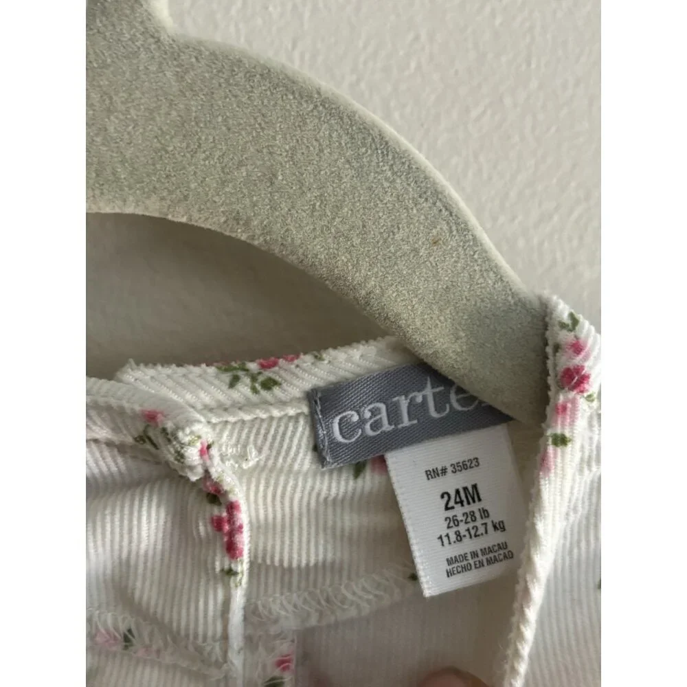 Vintage 90s Girl Carter's 24 Months Pink Roses Garden‎ Soft Corduroy Romper
